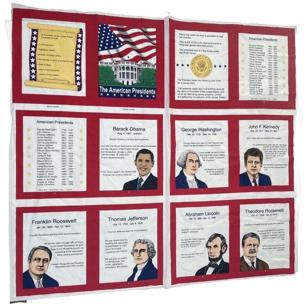 American Presidents Cut and Sew Fabric Soft Book Obama Lincoln Kennedy 2009